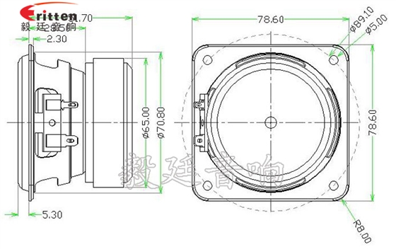 78mm20w全频内磁喇叭成品图